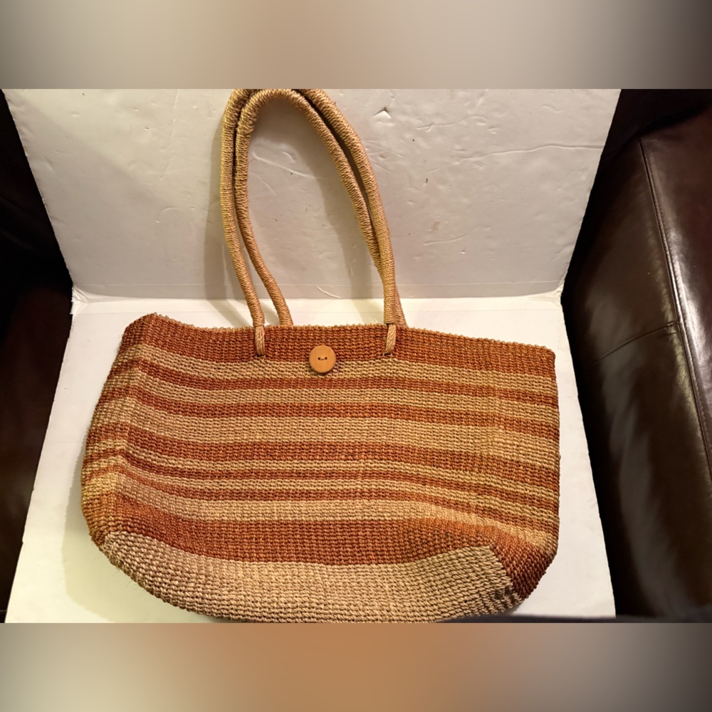 Woven Straw Tote Bag in Tan and Brown